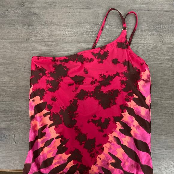 Aerie Pink Tie Dye One Shoulder Full Coverage One Piece Swimsuit Sz.L Long NWT - Picture 6 of 16